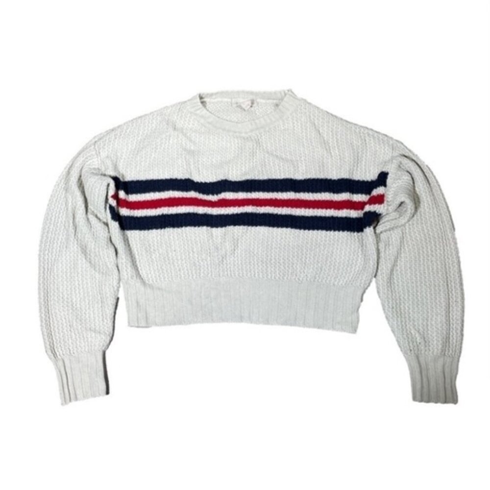Vintage 90s Y2K Cropped Chunky Knit Sweater Striped Retro Urban Heritage Medium